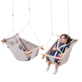 VEVOR Canvas Hammock Swing, 3 Modes Baby Swing Indoor and Outdoor with 5-Point Harness, and Tree Straps, 150lbs Weight Capacity, Integrated Cushion, W
