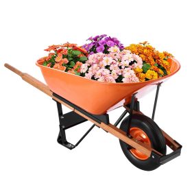 VEVOR Wheelbarrow Cart, 6 Cu. Ft. Load & 330 lbs Capacity, One Wheel Garden Dump Cart Wheel Barrow with Metal Handle & 16" Wide Track Wheels, Easy Loa