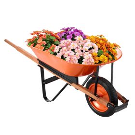 VEVOR Wheelbarrow Cart, 5 Cu. Ft. Load & 330 lbs Capacity, One Wheel Garden Dump Cart, Garden Wagon with Metal Handle & 16" Wide Track Wheels, Easy Lo