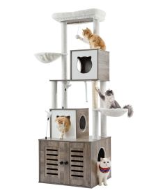 VEVOR Large Cat Tree with Litter Box Enclosure, 72.83 inches Tall, 2-in-1 Cat Tower, Multi-level Cat Condo Furniture with Sisal Scratching Posts, Perc