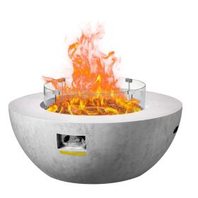 VEVOR Propane Fire Pit, Outdoor Concrete Gas Fire Pit, 39 in Tabletop with Lava Rocks, Lid,Rain Cover,Adjust Flame Height Camping Firepit for Heating,