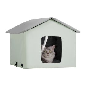VEVOR Heated Cat House, Outdoor Kitty Shelter with Adjustable Temperature and Timer, 600D Oxford Cloth Foldable Cat Shelter with Heated Pad for Winter
