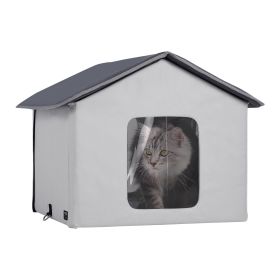 VEVOR Heated Cat House, Outdoor Kitty Shelter with Timer, 600D Oxford Cloth Foldable Cat Shelter with Heated Pad for Winter to Stay Warm and Cozy, Gra