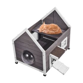 VEVOR Outdoor Cat House Weatherproof, Feral Cat Shelter for Multiple Cats, Outdoor Wooden Cat House with Large Side Door, PVC Door Flaps, Open Roof, C