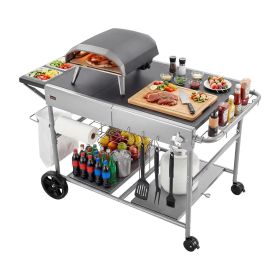 VEVOR Outdoor Grill Cart, 36.4 x 23.4 x 1 inch Tabletop Size Grilling Table, Movable Outdoor Cooking Table with 4 Spice Containers, Wheels, Lids, Hook
