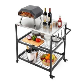 VEVOR Outdoor Grill Cart, 31.5 x 24.0 inch Stainless Steel Tabletop Size Grilling Table, Outdoor Cooking Table with 4 Wheels & Side Handle, Two Mesh S