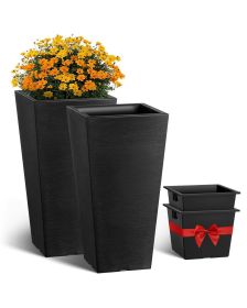 VEVOR Set of 2 Tall Outdoor Planters 22inch, Large Planters For Outdoor Indoor Plants, Black Tapered Square Front Porch Planters Flower Tree Plant Pot