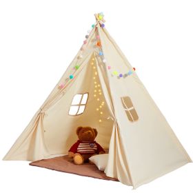 VEVOR Kids Play Tent, Teepee Tent for Kids 1-5 Years Old, Tent for Kids with Windows for Indoor and Outdoor, Toddler Tent with Mat and Plush Decorativ