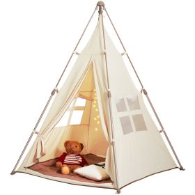 VEVOR Kids Play Tent, Teepee Tent for Kids 1-5 Years Old, Tent for Kids with Windows for Indoor and Outdoor, Foldable Toddler Tent with Mat and Carryi