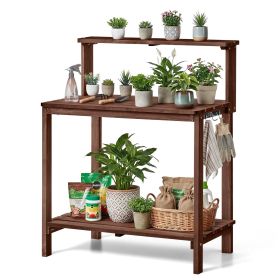 VEVOR Potting Bench Table, Outdoor Gardening Workstation with 36 x 20 in Wood Tabletop, Garden Planting Work Station with Storage Shelves, Hook for Ou