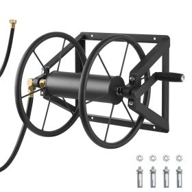VEVOR Wall Mounted Garden Hose Reel, Holds 200 ft 5/8-inch Manual Water Hose Winder, Heavy-Duty Steel, Outdoor Reel with Brass Fitting & 5ft Leader Ho