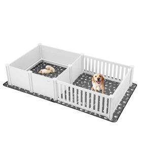 VEVOR Dogs Whelping Box, 93.3x48.4x18.1 inch, Plastic PVC Puppies Playpen with Height Adjustable Door and Washable Pee Pad, 2-Room Layout Indoor Puppy