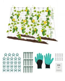 VEVOR Cucumber Trellis for Climbing Plants, 35" x 55" Foldable Cucumber Trellis Set with Plant Clips, Metal Garden Trellis for Raised Bed, Outdoor Pla