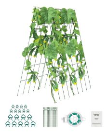 VEVOR Cucumber Trellis for Climbing Plants, 39" x 32" Foldable Cucumber Trellis Set with Twist Ties, Metal Garden Trellis for Raised Bed, Outdoor Plan