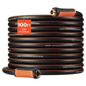 VEVOR Garden Hose, 100 ft 5/8" Heavy Duty 4-Layer Rubber Water Hose, 150PSI Working & 600PSI Burst, Flexible & Non-kink Outdoor Waterhose with 3/4" Fi