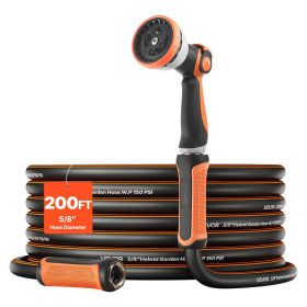 VEVOR Garden Hose, 200 ft 5/8" Heavy Duty Rubber Water Hose with 10 Mode Nozzle, 150PSI Working & 600PSI Burst, Flexible & Non-kink Outdoor Waterhose