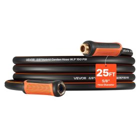 VEVOR Garden Hose, 25 ft 5/8" Heavy Duty 4-Layer Rubber Water Hose, 150PSI Working & 600PSI Burst, Flexible & Non-kink Outdoor Waterhose with 3/4" Fit