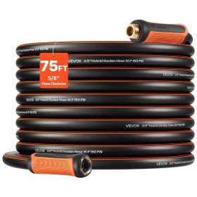 VEVOR Garden Hose, 75 ft 5/8" Heavy Duty 4-Layer Rubber Water Hose, 150PSI Working & 600PSI Burst, Flexible & Non-kink Outdoor Waterhose with 3/4" Fit