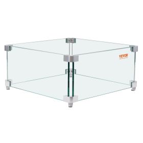 VEVOR Gas Fire Pit Wind Guard for Square Fire Table, 15 x 15 x 7 inch Clear Tempered Wind Guard for Firepits, 0.31 inch Thick Square Glass Shield, Gla