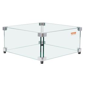 VEVOR Gas Fire Pit Wind Guard for Square Fire Table, 21 x 21 x 7.5 inch Clear Tempered Wind Guard for Firepits, 0.31 inch Thick Square Glass Shield, G