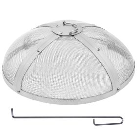 VEVOR Fire Pit Spark Screen Round 20", Reinforced Heavy Duty Steel Metal Cover, Outdoor Firepit Lid, Easy-Opening Top Screen Covers Round with Ring Ha