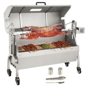 VEVOR Stainless Steel Rotisserie Grill with Hooded Cover, BBQ Whole Pig Lamb Goat Charcoal Spit Grill, Electric 50W Motor BBQ Hog Rotisserie Roaster,