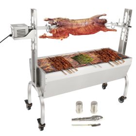 VEVOR Stainless Steel Rotisserie Grill, BBQ Whole Pig Lamb Goat Charcoal Spit Grill, Electric 50W Motor BBQ Hog Rotisserie Roaster, 46 Inch 90 Lbs Cap