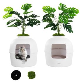 VEVOR Plant Cat Litter Box, Activated Carbon Adsorption System, Hidden Litter Box with 9.49 in Large Entrance, Lighting Decoration & Sturdy PP Materia