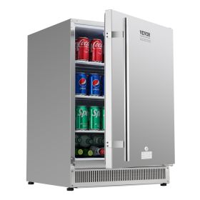 VEVOR 24 inch Indoor/Outdoor Beverage Refrigerator, 185QT Undercounter or Freestanding Beverage Fridge, 175 Cans Built-in Beer Fridge with Stainless S