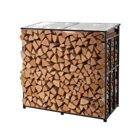 VEVOR Firewood Rack with Sloped Roof, 4 ft Outdoor Firewood Holder, 1/4 Cord Log Storage Shed, 660lb Max Weight Capacity, Powder-Coated Metal Wood Sto
