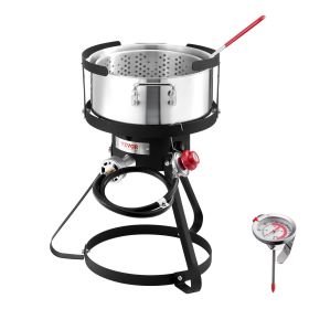 VEVOR 10 Qt Fish and Wing Fryer, Aluminum Propane Fish Fryer Kit, Outdoor Deep Fryer Seafood Pot with Thermometer, Strainer Basket, and 54,000 BTUs Pr