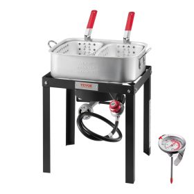 VEVOR 18 Qt Fish and Wing Fryer with Double Basket, Aluminum Propane Fish Fryer Kit, Outdoor Deep Fryer Seafood Pot with Thermometer and 58,000 BTUs P