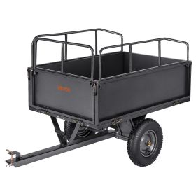 VEVOR Garden Utility Trailer, 17 Cu. Ft & 600lbs Capacity, ATV UTV Hauling Trailer, Tow Behind Steel Dump Cart with 16" Tires, Hand Pull or Foot Pedal