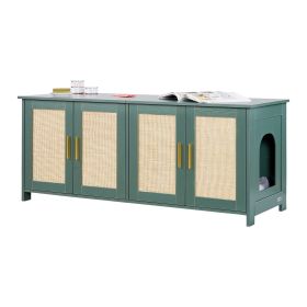 VEVOR Cat Litter Box Enclosure for Multi Cats, 47.2 in Hidden Litter Box Cabinet with 4 Rattan Doors & 2 Entries, Indoor Cat Washroom, Wooden Kitty Ho
