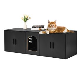VEVOR Cat Litter Box Enclosure for 2 Cats, 57.9 in Hidden Litter Furniture, Double Room Large Cat Washroom Cabinet, Indoor Wooden Pet House TV Stand S