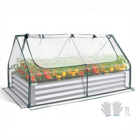 VEVOR Raised Garden Bed with Cover, 6 x 3 x 1 ft, Rectangular Galvanized Metal Planter Box Kit Outdoor, with PE Greenhouse Cover & Gloves, Rustproof A