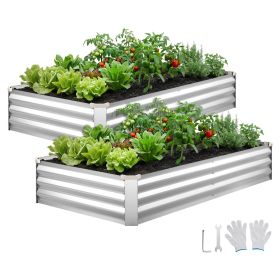VEVOR 2 Pack Galvanized Raised Garden Beds, 6 x 3 x 1 ft, Rectangular Metal Planter Boxes Kit Outdoor, Bottomless Elevated Planting Box with Gloves, A