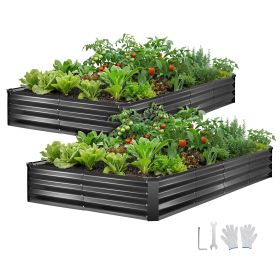 VEVOR 2 Pack Galvanized Raised Garden Beds, 8 x 4 x 1 ft, Rectangular Metal Planter Boxes Kit Outdoor, Bottomless Elevated Planting Box with Gloves, A