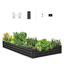 VEVOR Metal Raised Garden Bed, 8 x 4 x 1 ft Outdoor Galvanized Planter Box, with Open Bottom, Large Planter Raised Bed for Gardening Vegetables, Flowe