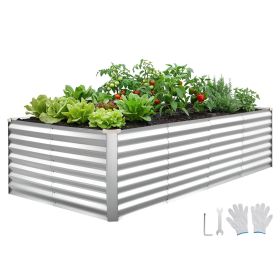VEVOR Galvanized Raised Garden Bed, 8 x 4 x 2 ft, Rectangular Metal Planter Box Kit Outdoor, Bottomless Elevated Planting Box with Gloves, Rustproof A