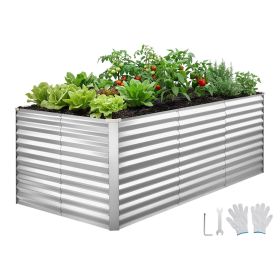 VEVOR Galvanized Raised Garden Bed, 8 x 4 x 3 ft, Rectangular Metal Planter Box Kit Outdoor, Bottomless Elevated Planting Box with Gloves, Rustproof A