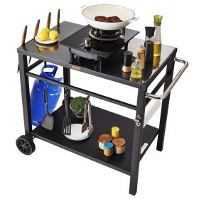 VEVOR Outdoor Grill Dining Cart with Double-Shelf, BBQ Movable Food Prep Table, Multifunctional Iron Table Top, Portable Modular Carts for Pizza Oven,