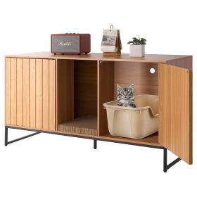 VEVOR Cat Litter Box Enclosure Furniture, 47.2 in Hidden Litter Box Cabinet with Scratch Pad & Storage, Waterproof Cat Washroom End Table Cat House, F