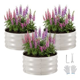 VEVOR 3 Pcs Galvanized Raised Garden Beds, 2 x 2 x 1 ft, Round Metal Planter Boxes Kit Outdoor, Bottomless Elevated Garden Boxes with Gloves, Alu-Zinc