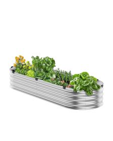 VEVOR Metal Raised Garden Bed, 4 x 2 x 1 ft Outdoor Galvanized Planter Box, with Open Bottom, Large Oval Planter Raised Bed for Gardening Vegetables,