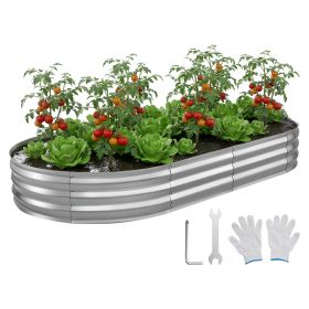 VEVOR Galvanized Raised Garden Bed, 8 x 4 x 1 ft, Oval Metal Planter Box Kit Outdoor, Bottomless Elevated Garden Box with Gloves, Rustproof Alu-Zinc,