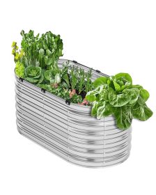 VEVOR Metal Raised Garden Bed, 4 x 2 x 2 ft Outdoor Galvanized Planter Box, with Open Bottom, Large Oval Planter Raised Bed for Gardening Vegetables,