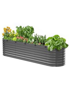 VEVOR Metal Raised Garden Bed, 8 x 2 x 2 ft Outdoor Galvanized Planter Box, with Open Bottom, Large Oval Planter Raised Bed for Gardening Vegetables,