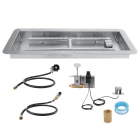 VEVOR 24 x 8 inch Drop-in Fire Pit Pan, Rectangular Stainless Steel Fire Pit Burner Kit, Propane Gas Fire Pan 120,000 BTU with H-Burner for Indoor or
