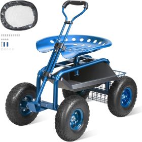 VEVOR Garden Cart Rolling Workseat with Wheels, Gardening Stool for Planting, 360 Degree Swivel Seat, Wagon Scooter with Steering Handle & Utility Too